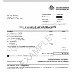Example of 2018-19  Australian Taxation Office Notice of Assessment
